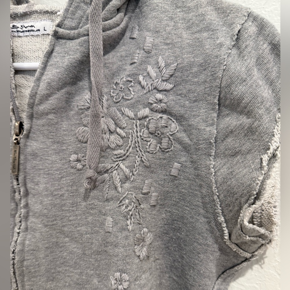 Ben Sherman Gray Short-Sleeve Zip Hoodie With Embroidered Detail View 2